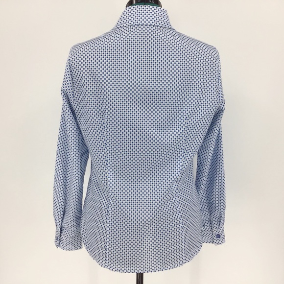 Haggar V-Neck Blue & White Button-Up Blouse, Small - Picture 7 of 14